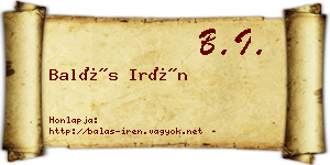 Balás Irén névjegykártya